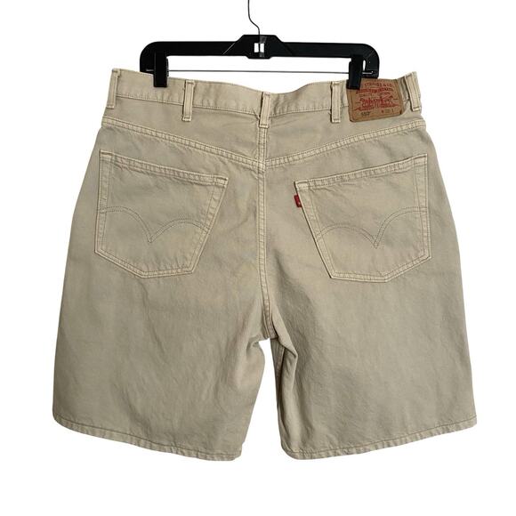 Levis Relaxed Fit Denim Jean Shorts Mens 38 Tan Beige Bermuda High Rise Red Tab - Picture 1 of 6